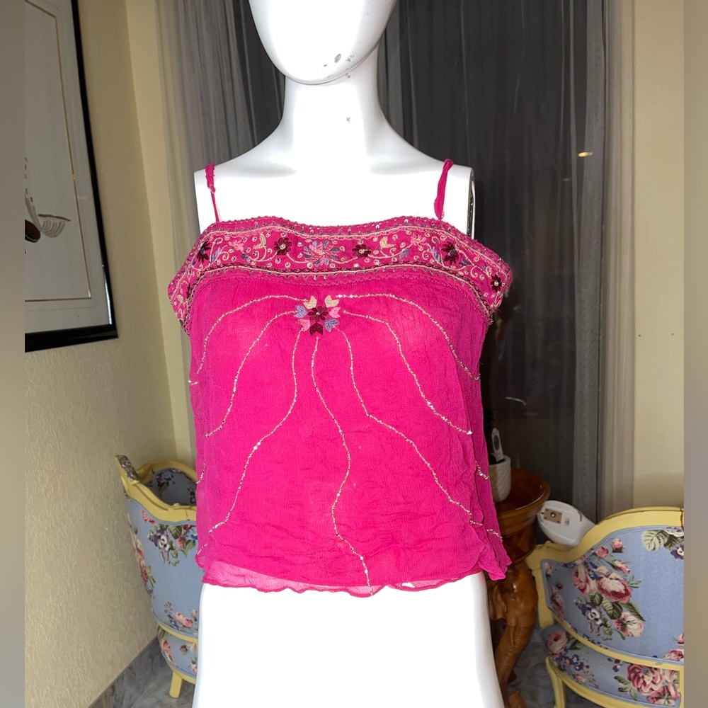 Y2K Identity 10 Hot Pink cami Embroidered rhinestone camisole